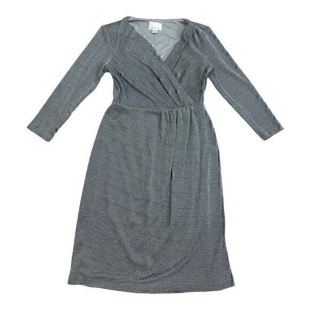 Donna Morgan silver faux wrap dress size 2